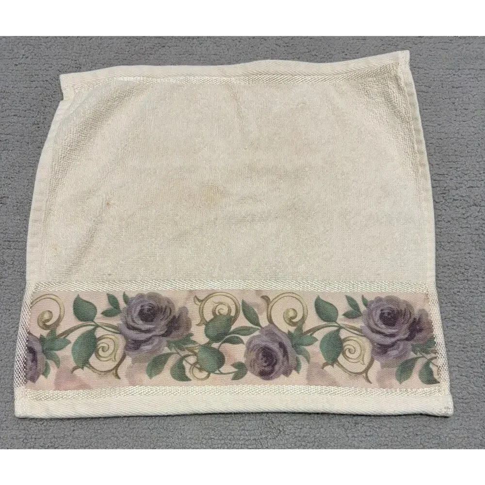 Croscill Chambord Cassis Washcloth Cream Purple Amythest Roses Lot of 2